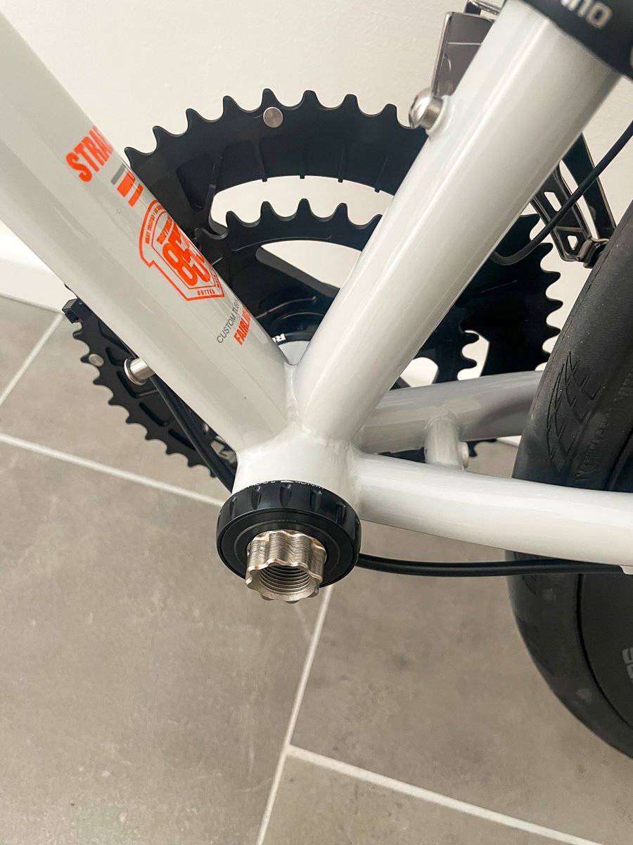 The non-dirve-side of the crankset without the crankarm mounted
